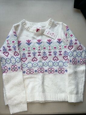 Pink Republic Cream Crewneck Sweater with Pastel Fair Isle Motif